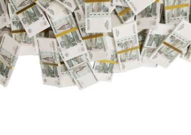 Beyaz bir zemin üzerine saçılmış Rus nakit veya banknotları izole Ekonomi, Finans, Arka plan, haber, sosyal medya konsepti ve para dokusu 3d 10 Ruble