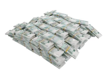 Beyaz bir zemin üzerine saçılmış Rus nakit veya banknotları izole Ekonomi, Finans, Arka plan, haber, sosyal medya ve para dokusu konsepti 3d 1000 Ruble