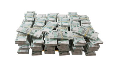 Beyaz bir zemin üzerine saçılmış Rus nakit veya banknotları izole Ekonomi, Finans, Arka plan, haber, sosyal medya ve para dokusu konsepti 3d 1000 Ruble