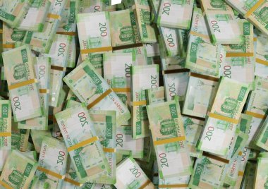 Beyaz bir zemin üzerine saçılmış Rus nakit veya banknotları izole Ekonomi, Finans, Arka plan, haber, sosyal medya ve para dokusu konsepti 3d 200 Ruble