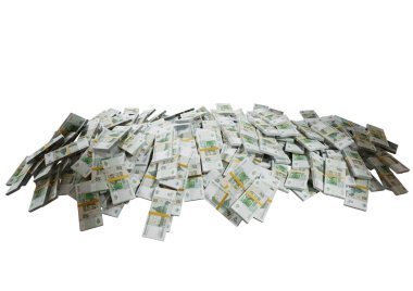 Beyaz bir zemin üzerine saçılmış Rus nakit veya banknotları izole Ekonomi, Finans, Arka plan, haber, sosyal medya konsepti ve paranın dokusu 3 d 5 Ruble