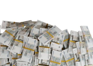 Beyaz bir zemin üzerine saçılmış Rus nakit veya banknotları izole Ekonomi, Finans, Arka plan, haber, sosyal medya konsepti ve para dokusu 3d 50 Ruble