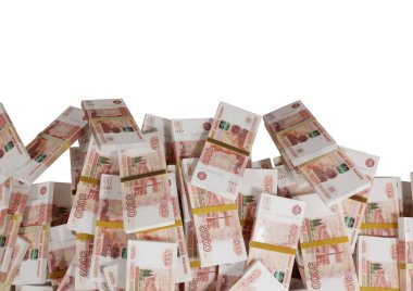 Beyaz bir zemin üzerine saçılmış Rus nakit veya banknotları izole Ekonomi, Finans, Arka plan, haber, sosyal medya konsepti ve para dokusu 3d 5000 Ruble