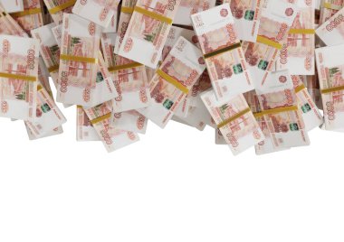 Beyaz bir zemin üzerine saçılmış Rus nakit veya banknotları izole Ekonomi, Finans, Arka plan, haber, sosyal medya konsepti ve para dokusu 3d 5000 Ruble