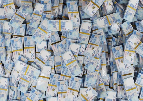 Stack Russian cash or banknotes of Rusia rubles scattered on a white background isolated The concept of Economic, Finance, Background, news, social media and texture of money 3d Rendering 2000 Rubl