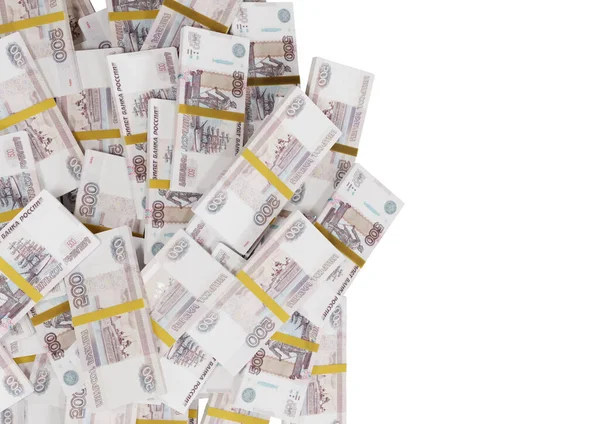 Stack Russian cash or banknotes of Rusia rubles scattered on a white background isolated The concept of Economic, Finance, Background, news, social media and texture of money 3d Rendering 500 Rubl