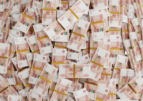 Stack Russian cash or banknotes of Rusia rubles scattered on a white background isolated The concept of Economic, Finance, Background, news, social media and texture of money 3d Rendering 5000 Ruble
