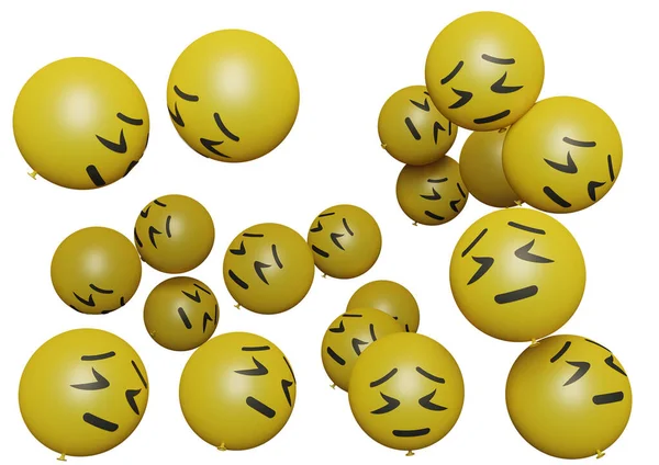 Veel Vliegende Ballon Met Emoticon Witte Achtergrond Social Media Promotie — Stockfoto