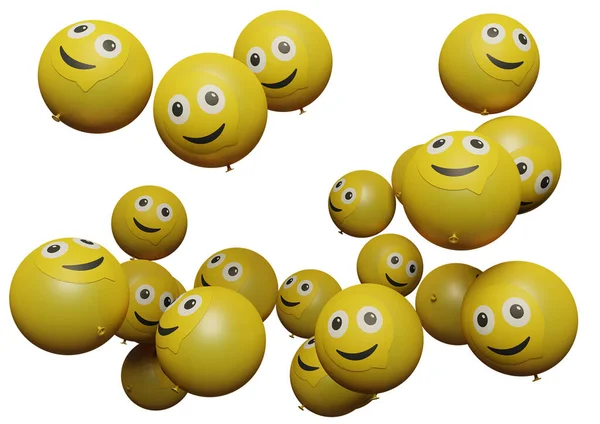 Veel Vliegende Ballon Met Emoticon Witte Achtergrond Social Media Promotie — Stockfoto