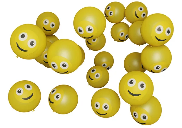 Veel Vliegende Ballon Met Emoticon Witte Achtergrond Social Media Promotie — Stockfoto