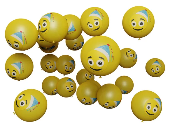 Veel Vliegende Ballon Met Emoticon Witte Achtergrond Social Media Promotie — Stockfoto