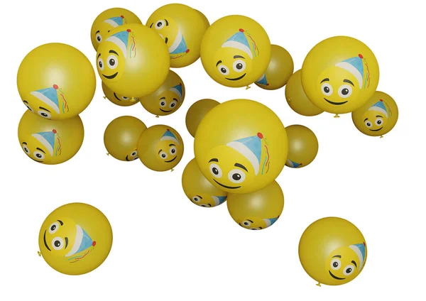 Muitos Voando Balão Com Emoticon Fundo Branco Mídia Social Promoção — Fotografia de Stock