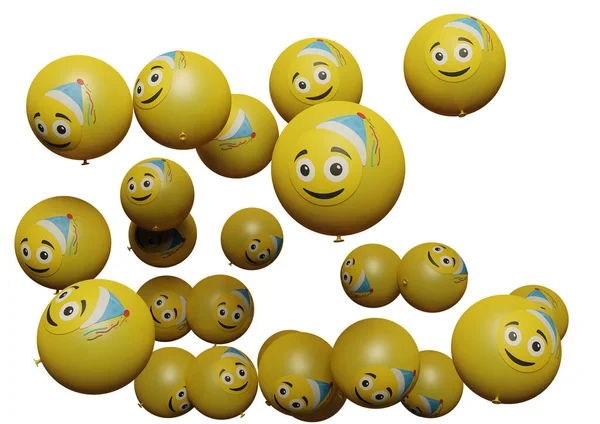 Many Flying Balloon Emoticon White Background Social Media Promotion Design — Stockfoto