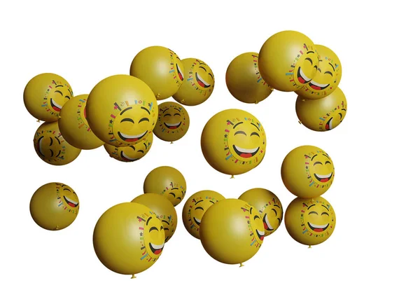 Veel Vliegende Ballon Met Emoticon Witte Achtergrond Social Media Promotie — Stockfoto