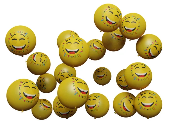 Veel Vliegende Ballon Met Emoticon Witte Achtergrond Social Media Promotie — Stockfoto