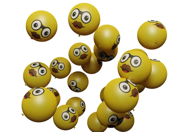 Veel Vliegende Ballon Met Emoticon Witte Achtergrond Social Media Promotie — Stockfoto