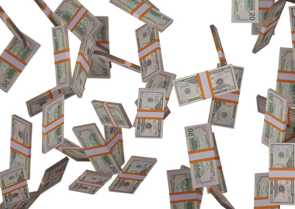 пятьдесят долларов стек денег, 3D рендеринг, иллюстрация, Доллар законопроекты изолированы на backgroun