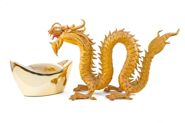 Lingot d'or chinois et GoldenDragon — Photo