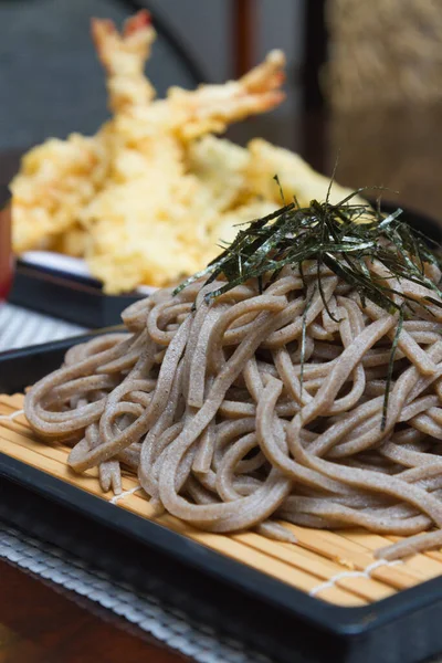 Noedels Gehakte Garnalen Soba Met Tempura Noodle Japans Eten — Stockfoto