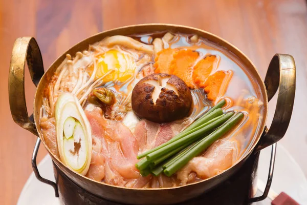 Japanese Food Sukiyaki Meat Vegetables Boiled Broth — Stock Photo, Image