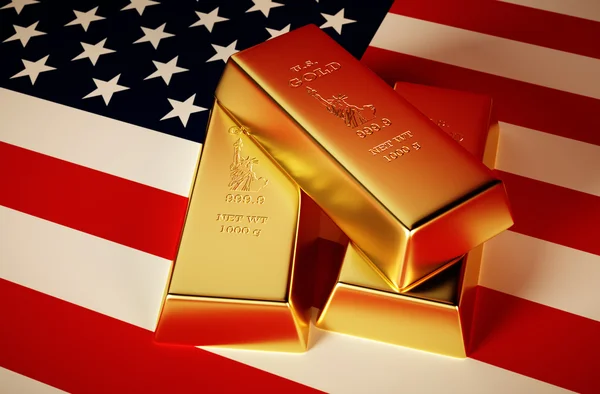 Photo-realistic image of golden bricks with U.S. background — Stock Photo, Image