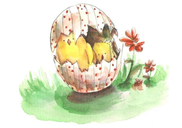 Påsk komposition med kycklingar och ägg — Stockfoto