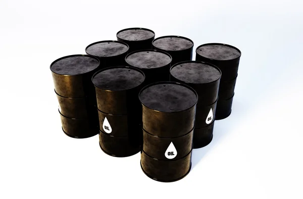 Imagem 3d de barris de óleo com fundo branco — Fotografia de Stock