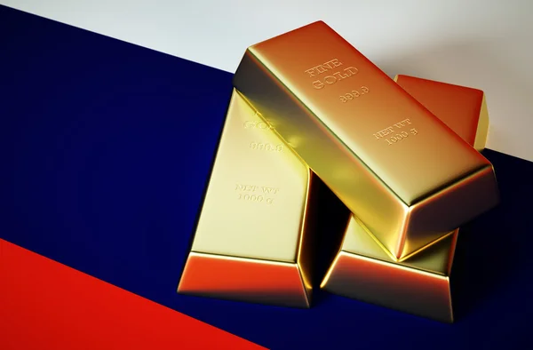 Golden bricks with russian flag — Stock Photo, Image