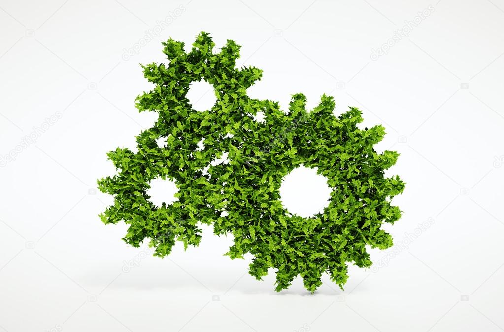 Ecology cogwheel symbol with white background
