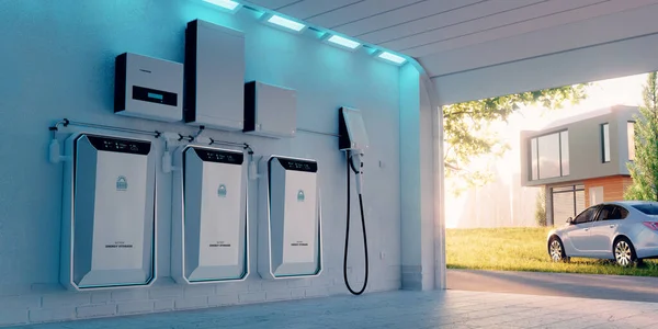 Concept Van Een Huis Batterij Energie Opslag Gelegen Een Garage — Stockfoto