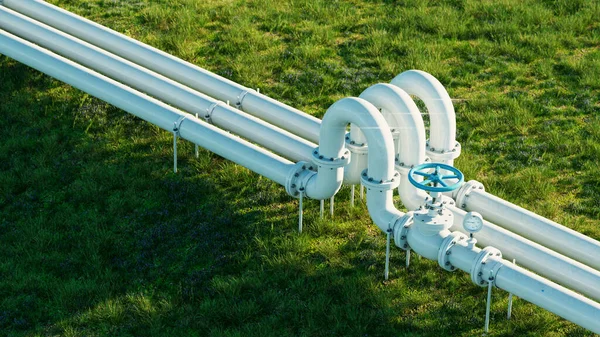 Weiße Gas Und Ölpipeline Auf Üppigem Grashintergrund Darstellung — Stockfoto