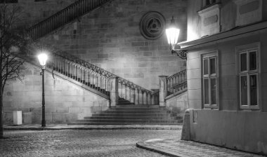 gece parlayan fener, merdiven, bw, eski, antik kentte