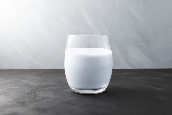 Milk Protein Shake Misutgaru Latte Blue Matcha Powder Selective Focus — Stock Photo, Image