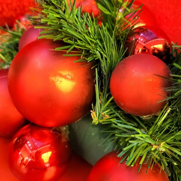 Kerstversiering Kerstversiering Met Rode Ballen — Stockfoto