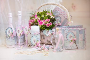 Wedding accessories for the morning of the bride in pink . Weddi clipart