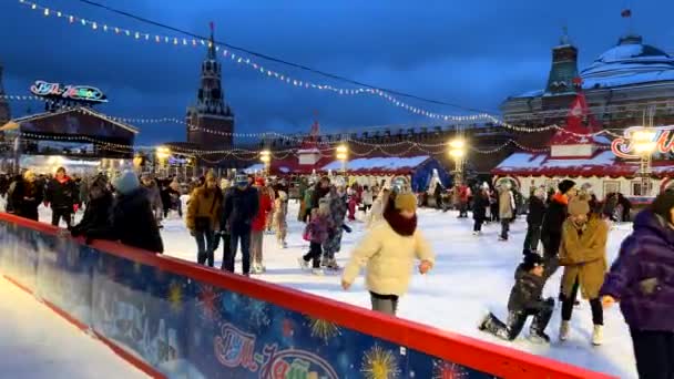 Straße Geschmückt Für Neujahr Und Weihnachten Nacht Winter Schnee Moskau — Stockvideo