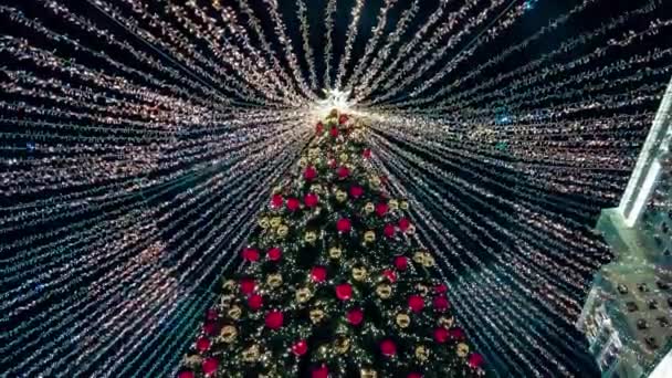 Різдвяне Дерево Вулиці Прикрашене Нового Року Зимовий Снігопад Москві Грудня — стокове відео