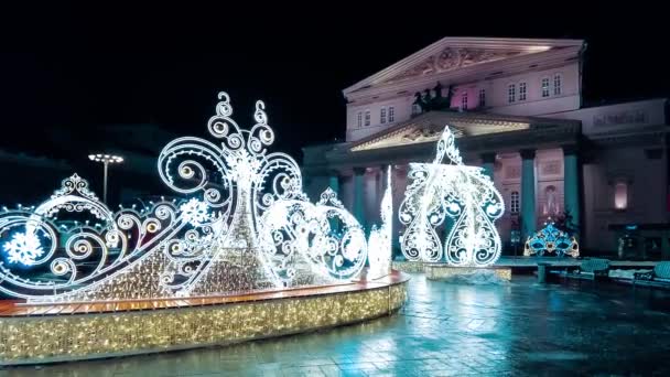 Calle Decorada Para Año Nuevo Navidad Noche Invierno Nieve Moscú — Vídeos de Stock