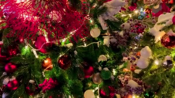 Arbre Noël Sur Rue Décoré Pour Nouvel Neige Hivernale Nuit — Video