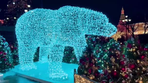 Jalan Didekorasi Untuk Tahun Baru Dan Natal Salju Musim Dingin — Stok Video