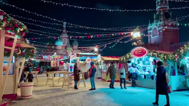 2021年12月19日 ロシア モスクワのRed Squareクリスマスフェアでの民俗祭り 高品質4K映像 — ストック動画