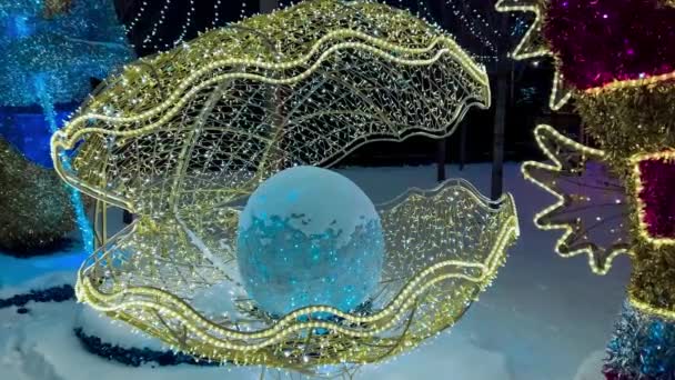 Decorata Capodanno Natale Notte Neve Invernale Mosca Russia Dicembre 2021 — Video Stock