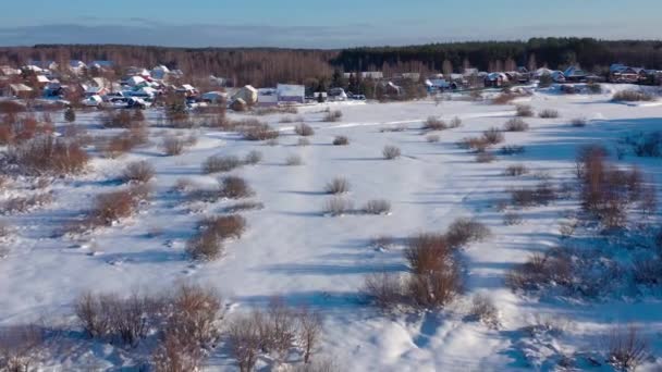 Vista Aérea Desde Dron Campiña Nevada Del Bosque Invernal Invierno — Vídeos de Stock