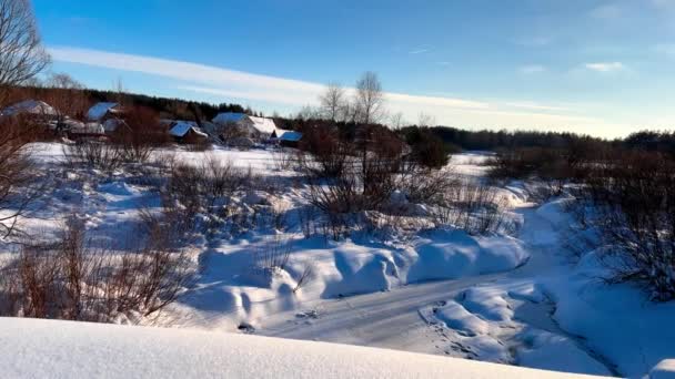 Vista Aérea Drone Campo Floresta Inverno Nevado Inverno Rússia Imagens — Vídeo de Stock