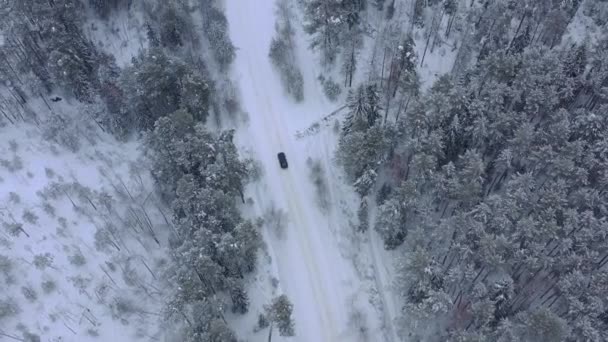 Luftaufnahme Von Einer Drohne Auf Einem Auto Das Durch Winterlich — Stockvideo