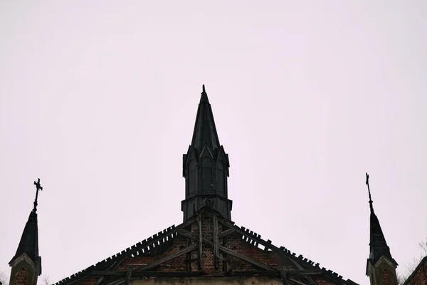 Pico Torre Igreja Católica Destruída — Fotografia de Stock