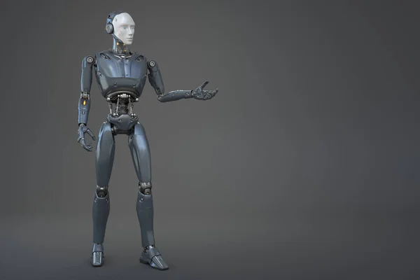机器人机器人在灰色背景上摆姿势 3D插图 — 图库照片