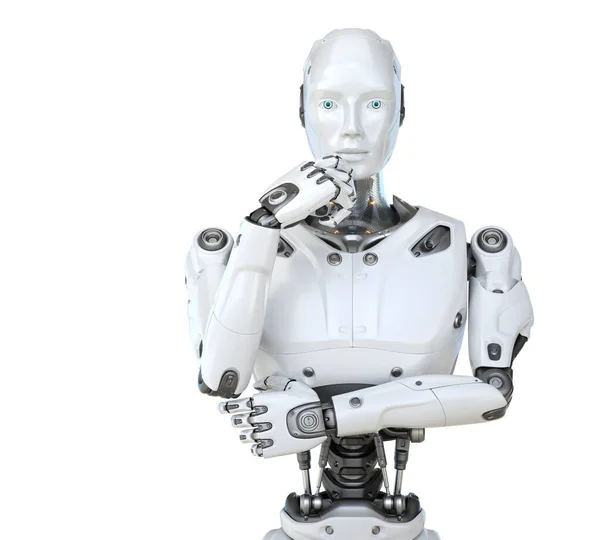 Menneske Som Robot Med Tankefull Holdning Isolert Illustrasjon – stockfoto