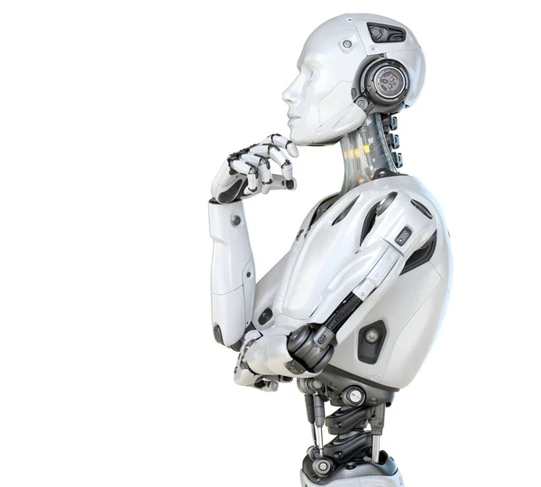 Menneske Som Robot Med Tankefull Holdning Isolert Illustrasjon – stockfoto
