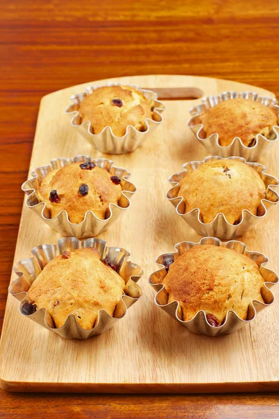 Baka muffins med russin i korgar — Stockfoto